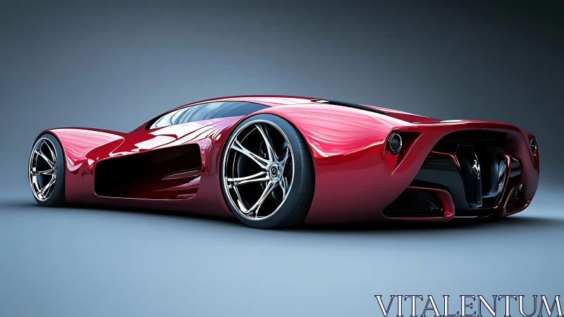 Sculpted red supercar concept gleams in a futuristic studio