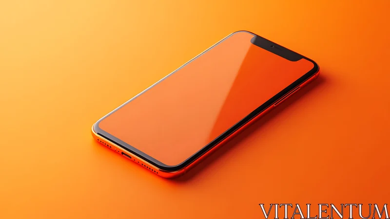 Modern Smartphone With Vibrant Orange Display Against Gradient Background