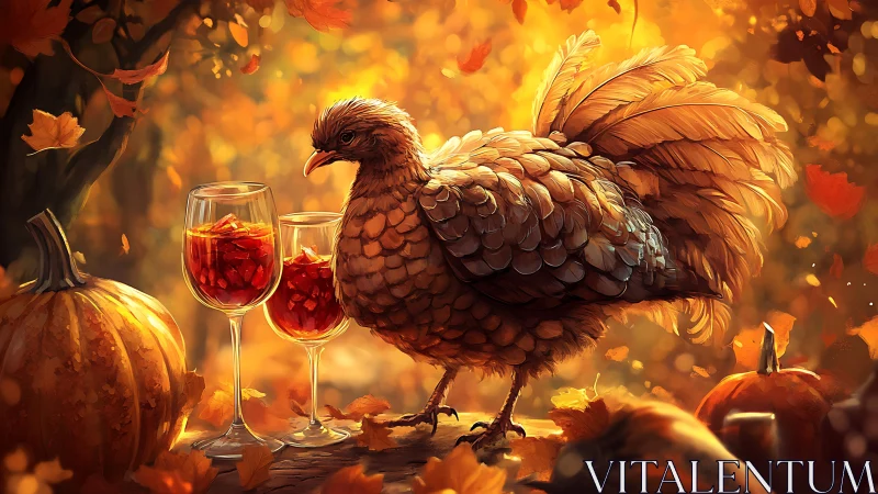 Autumnal turkey tableau rendered in warm cinematic digital painting