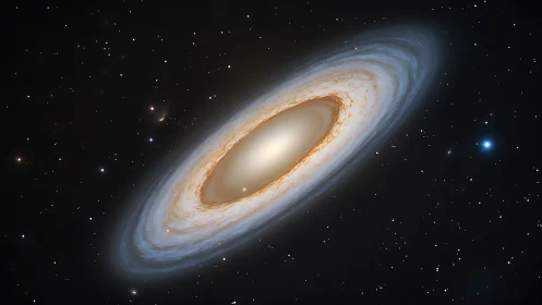 Spiral galaxy rendered with luminous dust rings and halo glow.