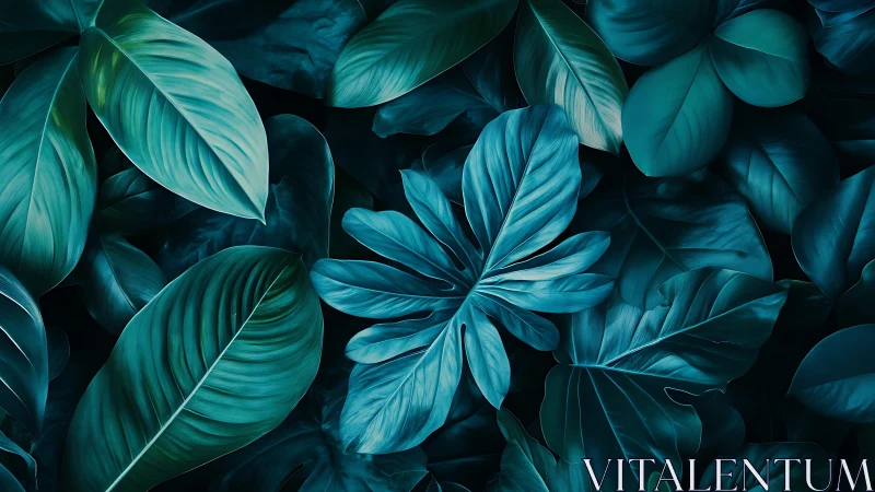 Teal jungle foliage glows softly in layered abstract harmony.