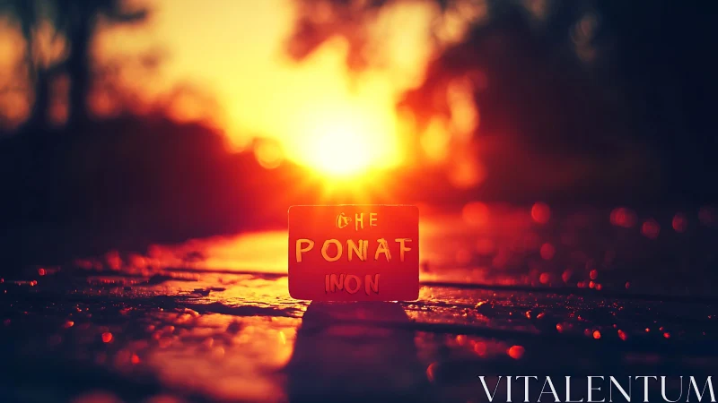 Sunset confessional card glowing on a drenched boardwalk.