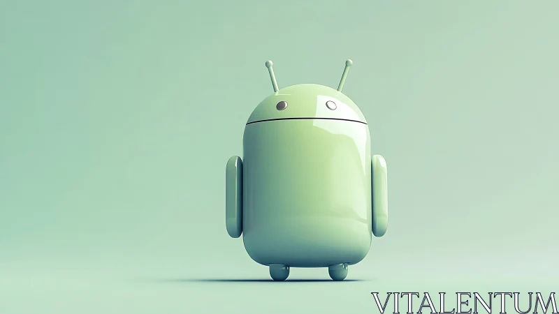 Mint-gloss Android-inspired robot in minimal 3D studio.