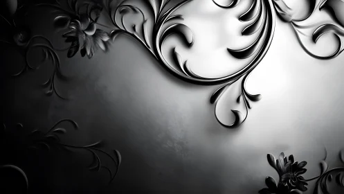 Midnight silver florals curl across a shadowed dreamscape.