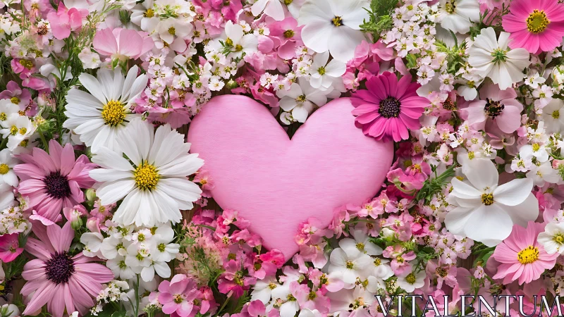 Pink Heart Shape Surrounded by Mixed Cut Flowers