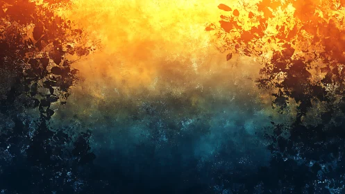 Sunlit forest edge melting into deep twilight hues.