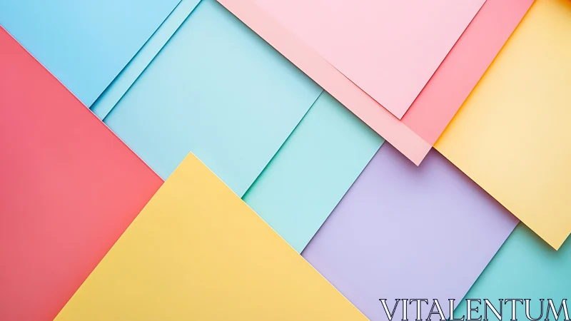 Geometric layout of overlapping pastel paper sheets in flat lay