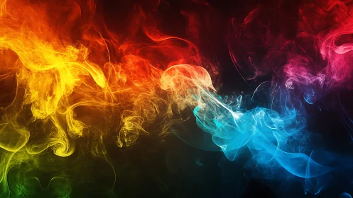 Colorful swirling smoke drifts across a deep dark backdrop