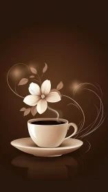 Gentle morning coffee cup welcomes a soft floral daydream