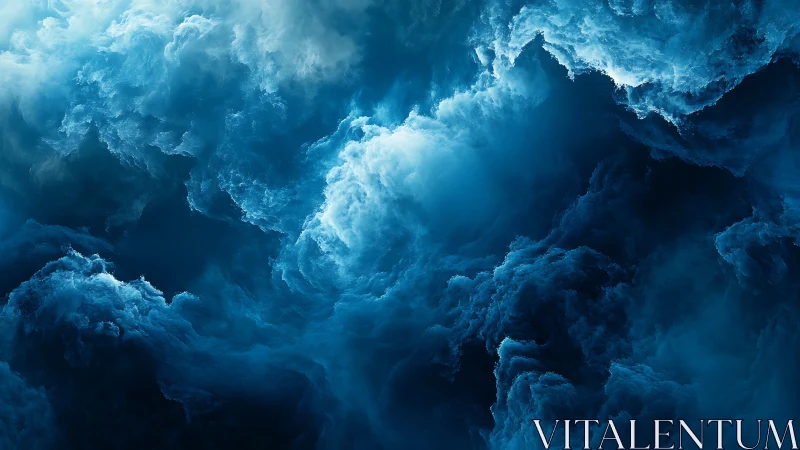 Deep blue storm cloud vortex with luminous center focus.