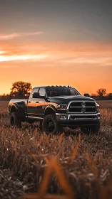 Sunset titan pickup prowling a field of burnt copper grass.