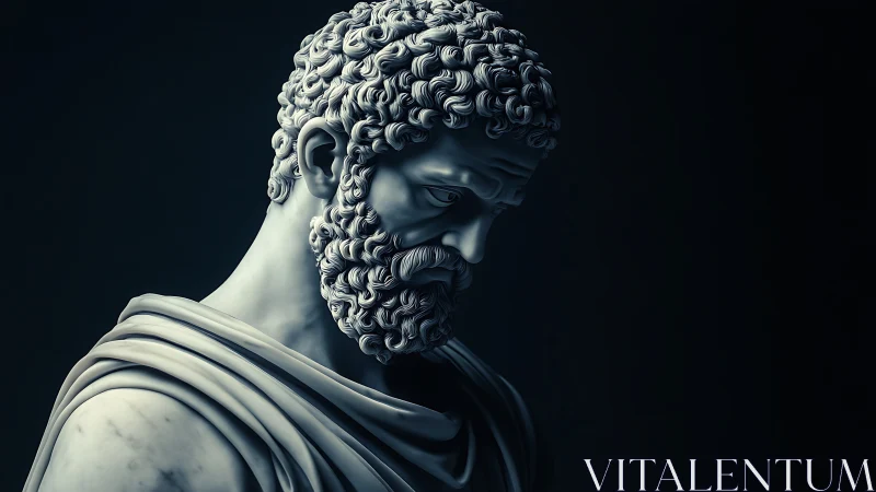 Classical marble bust rendered in cinematic side lighting.