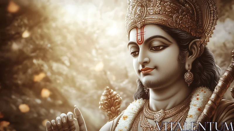 Divine Hindu deity portrait under warm celestial glow.
