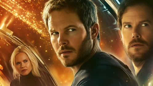 Bold sci fi heroes framed by glowing cosmic light.