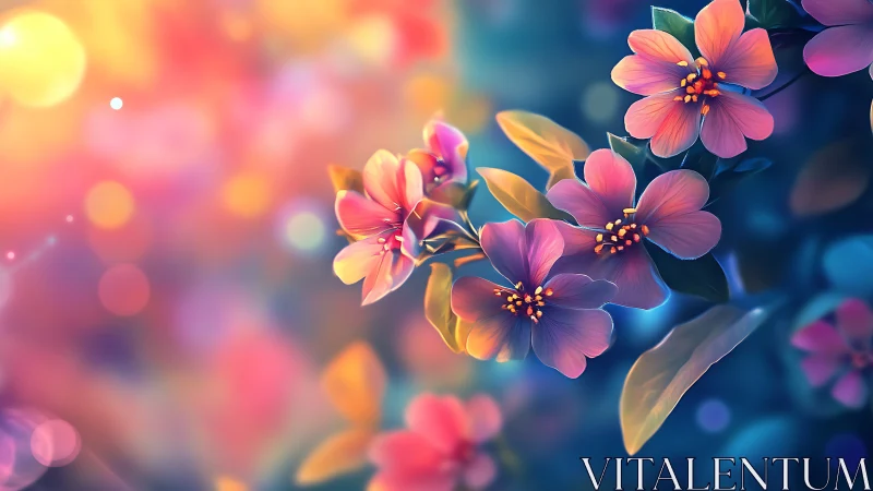 Luminous Petals: Vibrant Floral Composition with Bokeh Glow.
