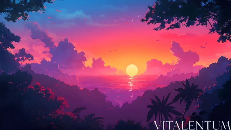 Gentle tropical sunset glowing over a dreamy ocean view.