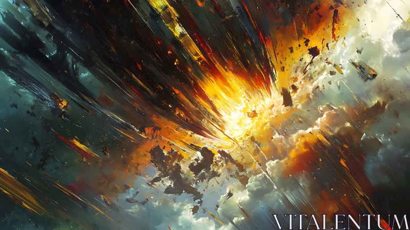 Fiery cosmic explosion bursts through fractured storm clouds