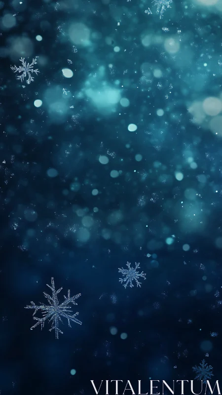 Blue bokeh background with isolated crystal snowflakes.