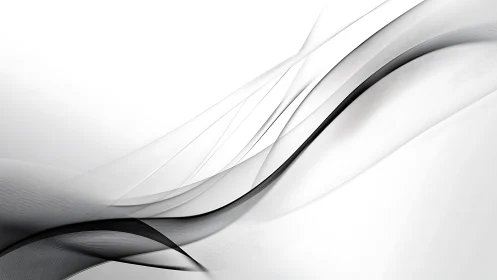 Monochrome curved waveforms on white abstract background.