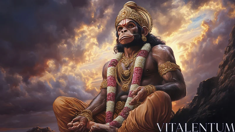 Divine simian deity rendered in dramatic photorealistic chiaroscuro
