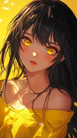 Golden eyed girl bathed in soft sunlit yellow warmth.