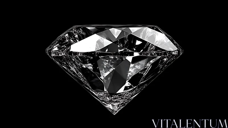 Cut diamond rendering on black background in side view.