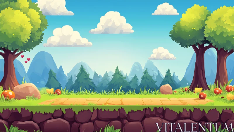 Layered Fantasy Landscape with Vibrant Color Stratification and Atmospheric Depth