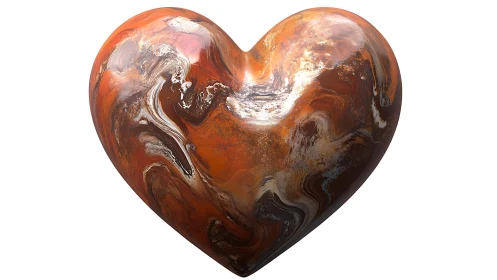 Procedurally rendered heart form with marbled metallic surface shading