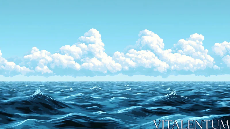 Cumulus cloud band above sunlit mid‑ocean wave field