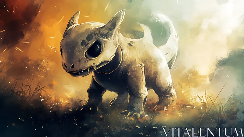 Small horned creature stands in smoky, glowing landscape