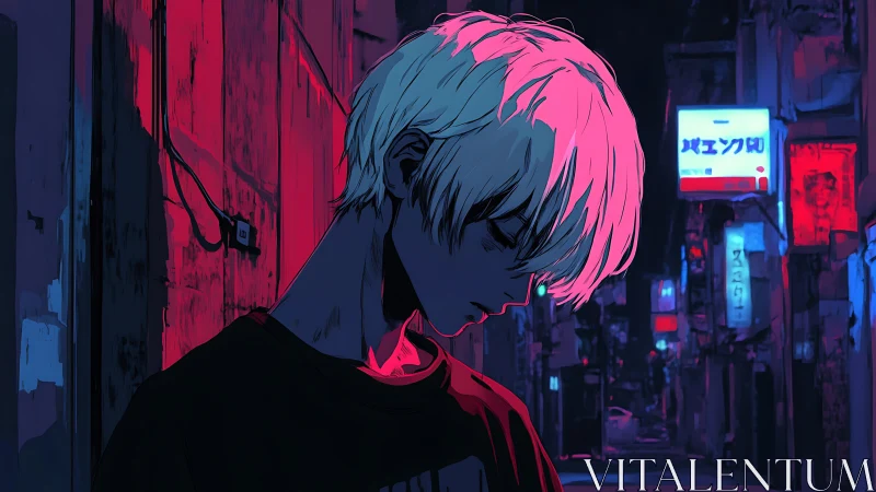 Neon alley hush wraps a lone wanderer in electric dusk