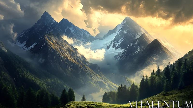 Stormlit alpine titans crowned in molten morning gold.