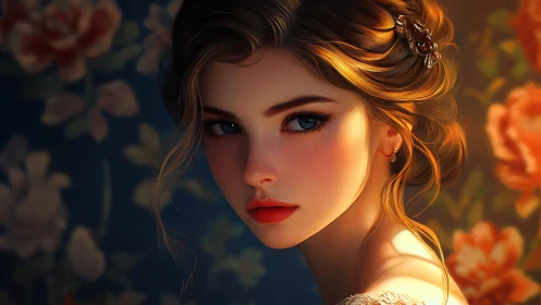 Velvet-gazed heiress turns toward dusk in painterly light