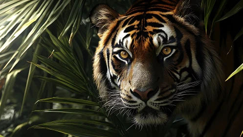 Close-up jungle tiger portrait with directional rim lighting and sharp focus
