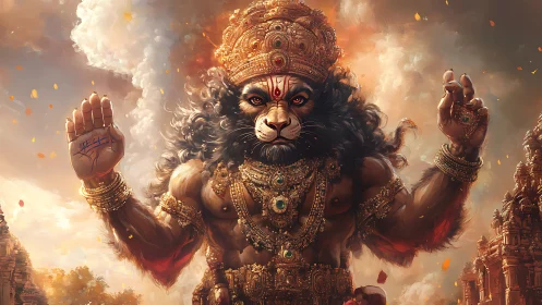 Divine simian warrior deity rendered in ornate digital detail.