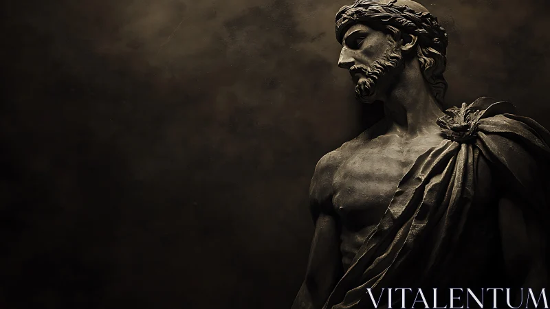 Low-key sculptural bust with chiaroscuro-lit draped torso study