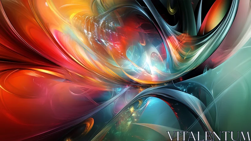 Luminescent fluid ribbons in multi-chromatic abstract vortex.