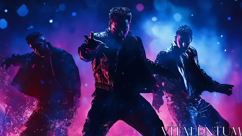 Neon storm dancers slicing through electric midnight rain.