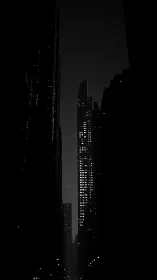 Noir canyon of glass towers humming in midnight static.