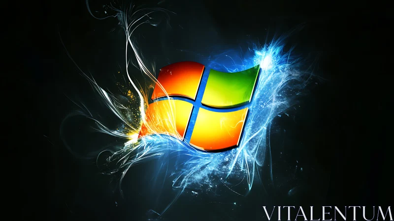 Windows logo with electric neon energy burst on black background.