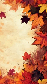 Autumn maple leaves frame surrounds textured vertical canvas