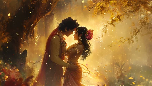 Luminescent Romantic Couple in Golden Hour Magical Garden Setting