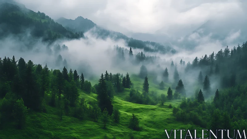 Emerald Valley Wrapped in Morning's Whispered Veil.