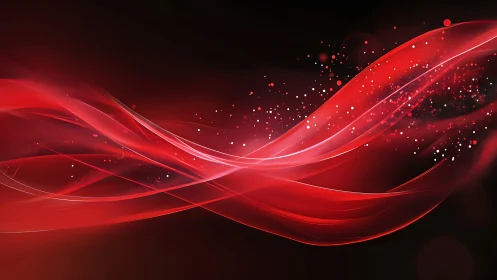 Crimson light waves arc across dark digital background.