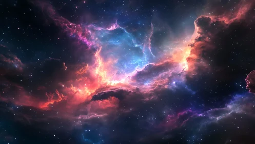 Cosmic nebula cloud with vivid stellar light bursts.