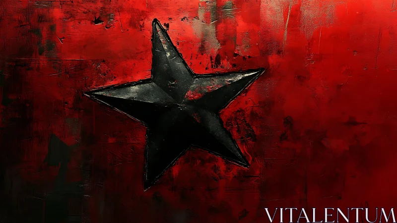 Textured black five-point star on distressed red background