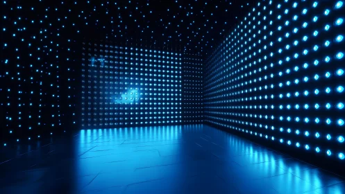 Futuristic LED Room with Blue Lights and Digital Ambience.