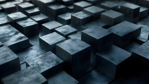 Metallic cubic blocks in staggered geometric arrangement.