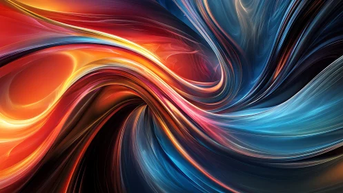 Swirling red and blue light streams converge around luminous core