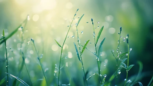 Morning dewdrops rehearse tiny symphonies on tender grass